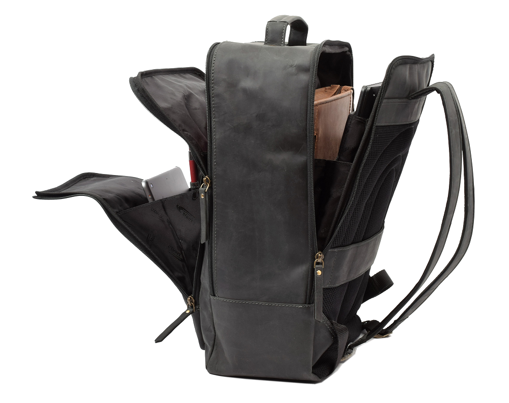 Menzo MB80 - Rucksack Büffelleder/schwarz für 15,6 Zoll Laptop