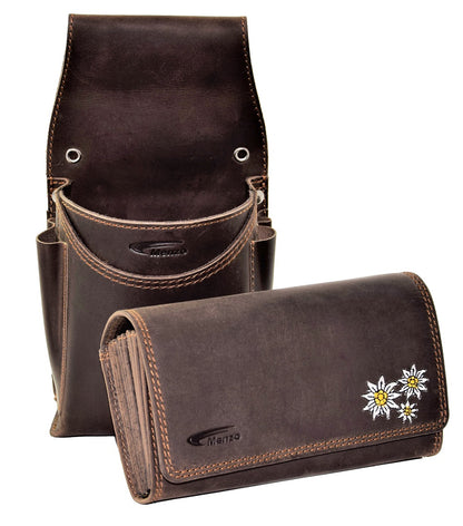 Menzo 837 Kellnerbörsenset - 3-teilig - marone-edelweiss (Kellnerbörsenset + Getränkehalter + Gürtel)