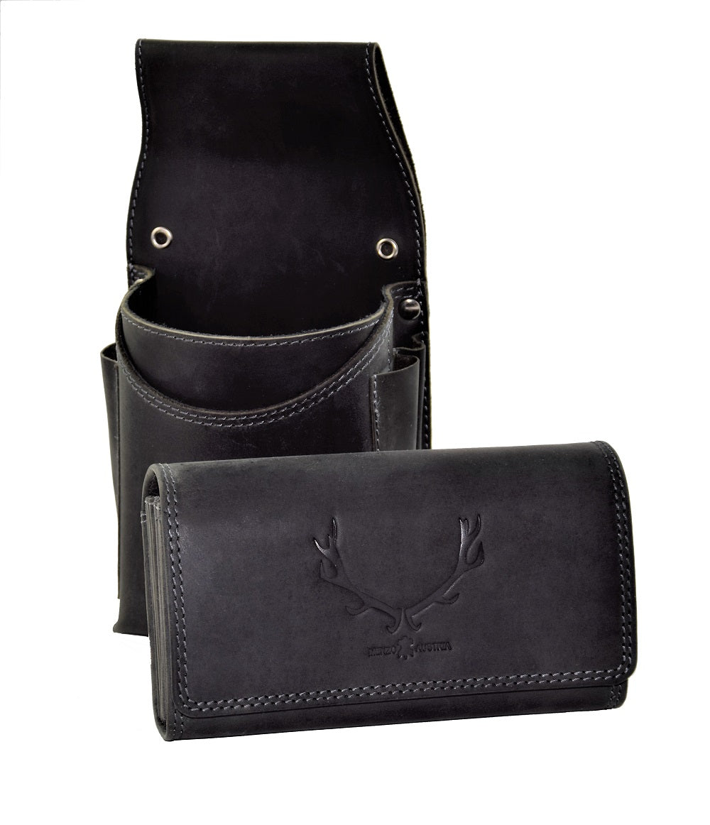 Menzo-Kellnerbörsenset - 3-teilig - schwarz-geweih (Kellnerbörsenset + Getränkehalter + Gürtel)