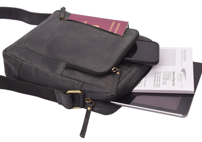 Menzo MB116 Umhängetasche Büffelleder/schwarz