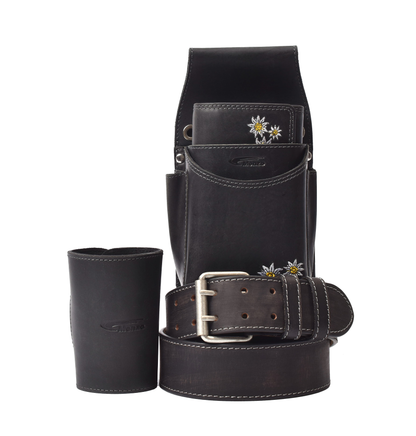 Menzo-Kellnerbörsenset - 3-teilig - schwarz-edelweiss (Kellnerbörsenset + Getränkehalter + Gürtel)