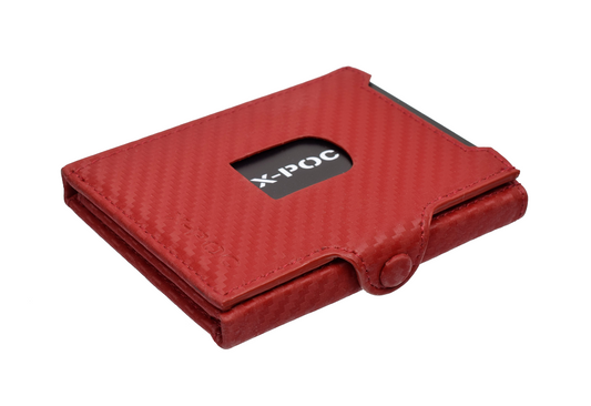 X-POC 7049 Kreditkarten Slim-Wallet mit Münzfach Rindsleder/ carbon-rot