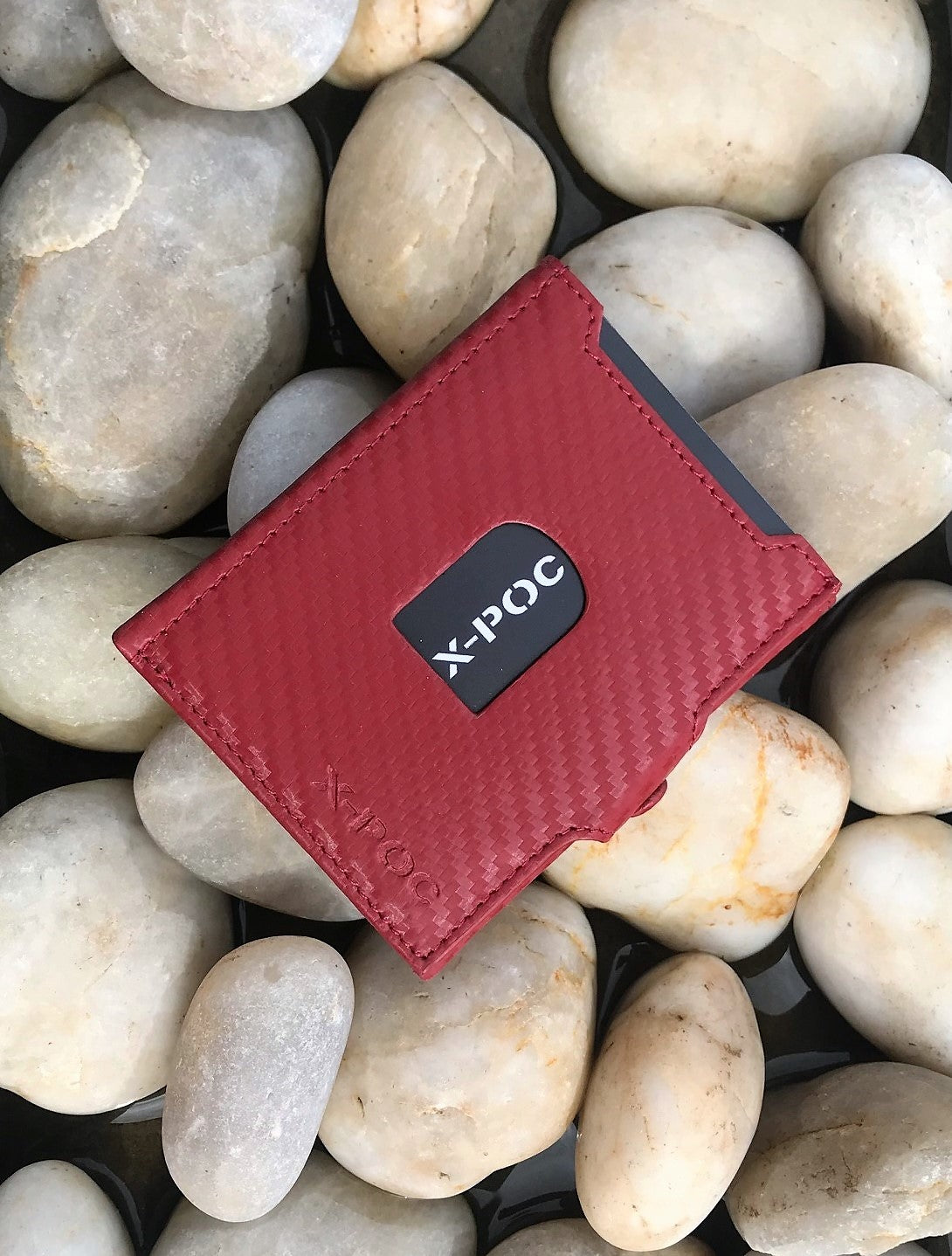 X-POC 7048 Kreditkarten Slim-Wallet Rindsleder/carbon-rot